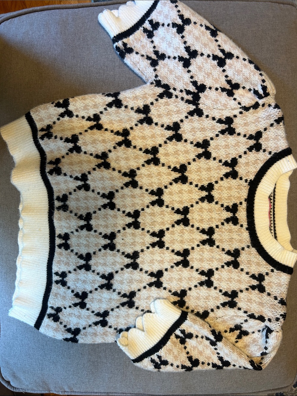 THML Cream and Black Geometric Crewneck Sweater
